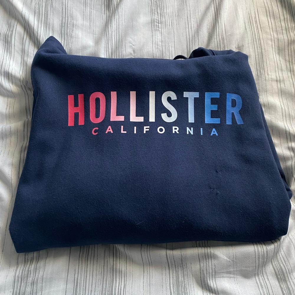 Hollister Blue Crewneck Sweater with Multicolor Logo
